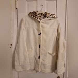 Mifresia Women's Cream Hooded Jacket with Leopard Print Lining